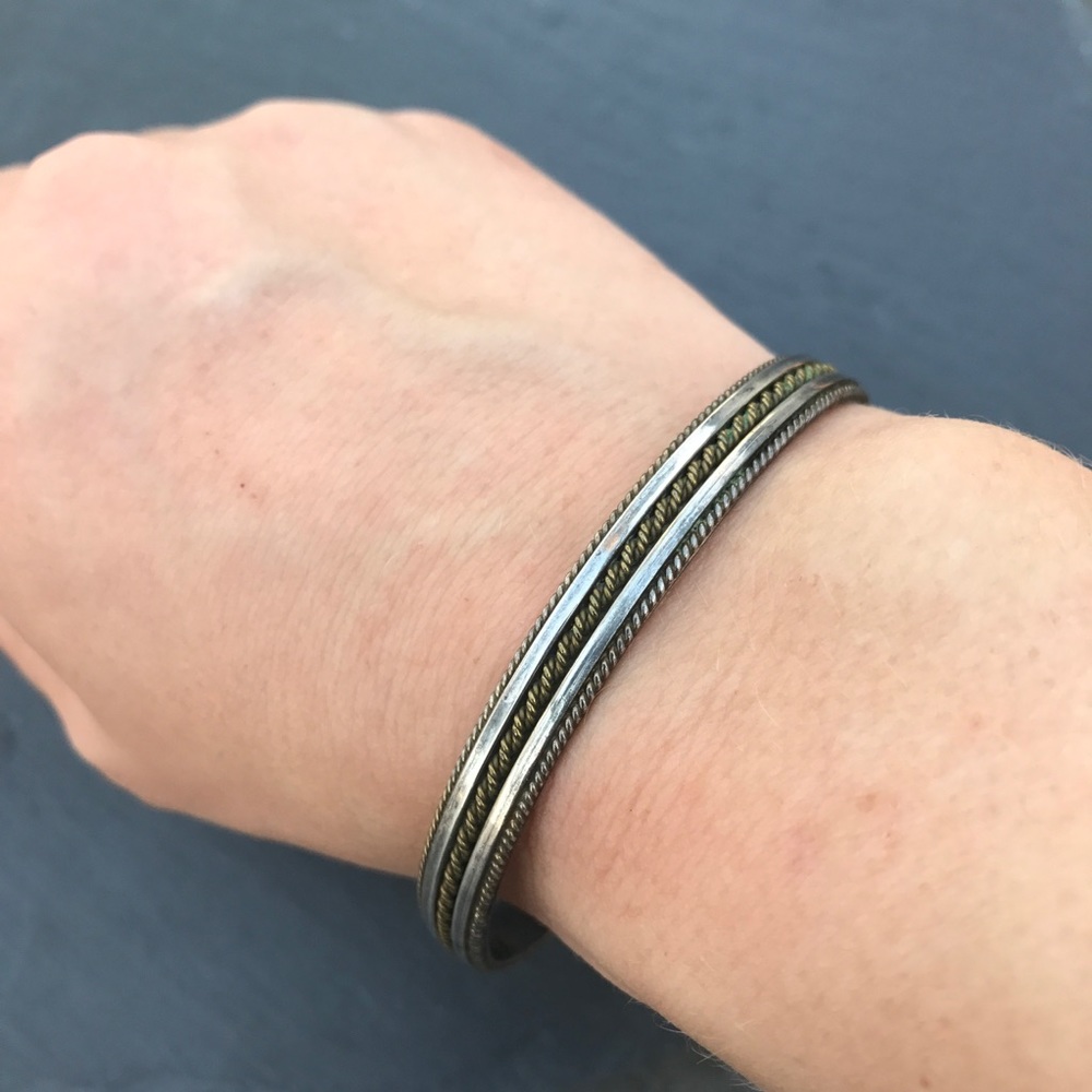 Vintage Taxco 925 Sterling Rope Cuff Bracelet